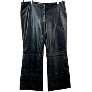 Vtg Ambition New York Unisex Black Leather Pants Lined 30" Inseam 11" Rise Sz 40